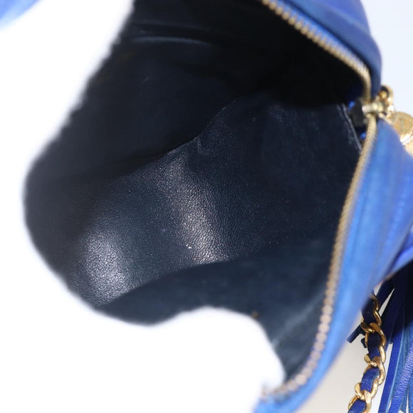 CHANEL Matelasse Chain Shoulder Bag Satin Blue Gold CC Auth BAZ668V