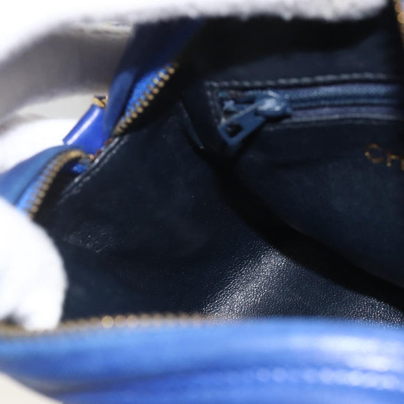 CHANEL Matelasse Chain Shoulder Bag Satin Blue Gold CC Auth BAZ668V