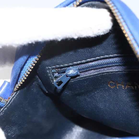 CHANEL Matelasse Chain Shoulder Bag Satin Blue Gold CC Auth BAZ668V
