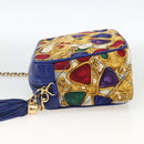 CHANEL Matelasse Chain Shoulder Bag Satin Blue Gold CC Auth BAZ668V-3