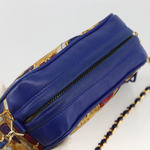 CHANEL Matelasse Chain Shoulder Bag Satin Blue Gold CC Auth BAZ668V
