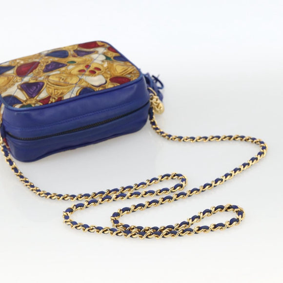 CHANEL Matelasse Chain Shoulder Bag Satin Blue Gold CC Auth BAZ668V