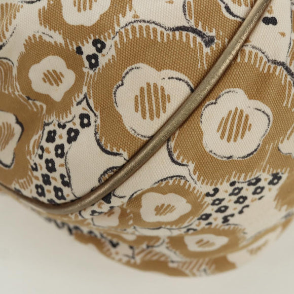 CHANEL Camelia Hand Bag Canvas Beige Gold CC Auth BAZ669V