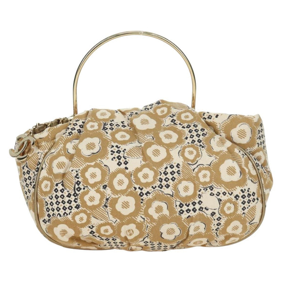 CHANEL Camelia Hand Bag Canvas Beige Gold CC Auth BAZ669V