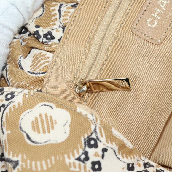 CHANEL Camelia Hand Bag Canvas Beige Gold CC Auth BAZ669V