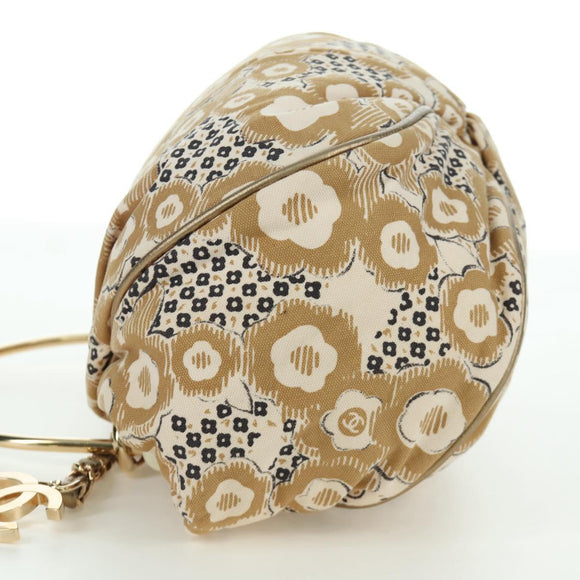 CHANEL Camelia Hand Bag Canvas Beige Gold CC Auth BAZ669V