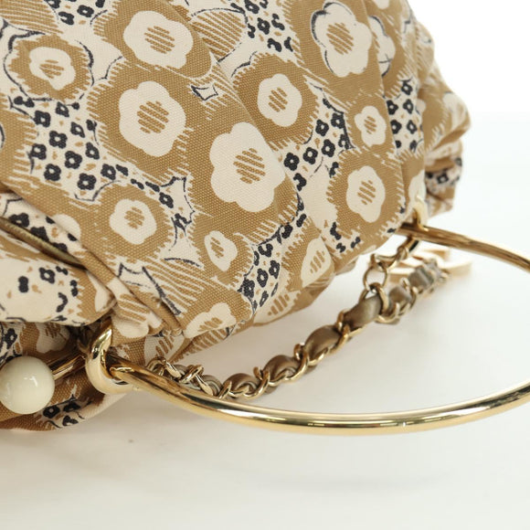 CHANEL Camelia Hand Bag Canvas Beige Gold CC Auth BAZ669V