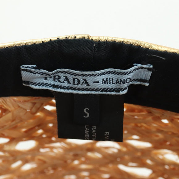 PRADA Hat Raffia S Beige 1HC225 Auth BAZ670M