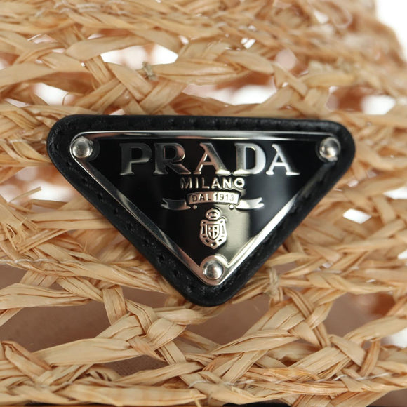 PRADA Hat Raffia S Beige 1HC225 Auth BAZ670M