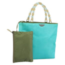 Christian Dior Maris Pearl Hand Bag Nylon Turquoise Blue Silver Auth BAZ685A-1
