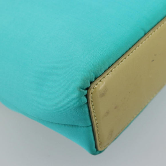 Christian Dior Maris Pearl Hand Bag Nylon Turquoise Blue Silver Auth BAZ685A