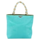 Christian Dior Maris Pearl Hand Bag Nylon Turquoise Blue Silver Auth BAZ685A-2