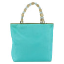 Christian Dior Maris Pearl Hand Bag Nylon Turquoise Blue Silver Auth BAZ685A-3