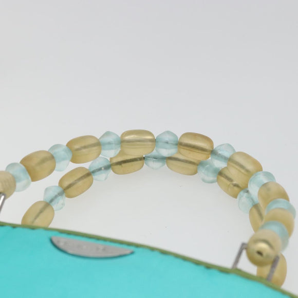 Christian Dior Maris Pearl Hand Bag Nylon Turquoise Blue Silver Auth BAZ685A