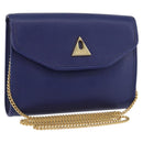 BALLY Chain Shoulder Bag Leather Blue Gold Auth BAZ686A-1