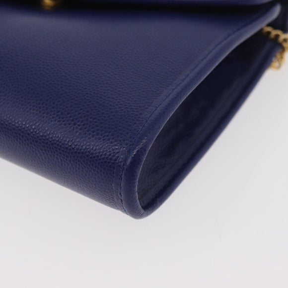BALLY Chain Shoulder Bag Leather Blue Gold Auth BAZ686A