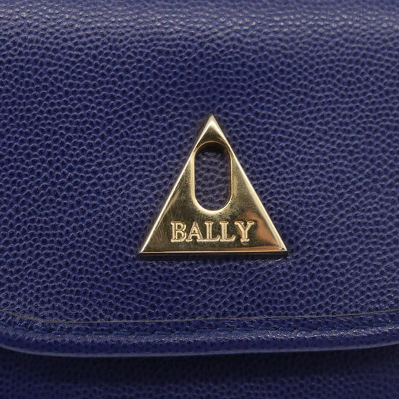 BALLY Chain Shoulder Bag Leather Blue Gold Auth BAZ686A