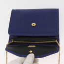 BALLY Chain Shoulder Bag Leather Blue Gold Auth BAZ686A-10