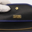 BALLY Chain Shoulder Bag Leather Blue Gold Auth BAZ686A-11