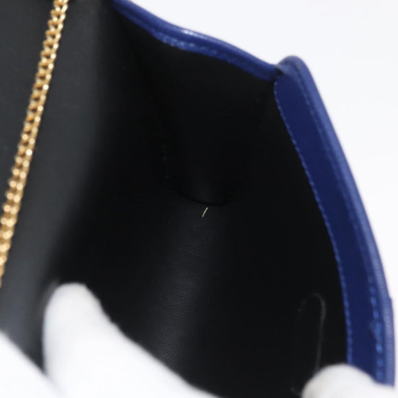 BALLY Chain Shoulder Bag Leather Blue Gold Auth BAZ686A