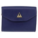 BALLY Chain Shoulder Bag Leather Blue Gold Auth BAZ686A-13