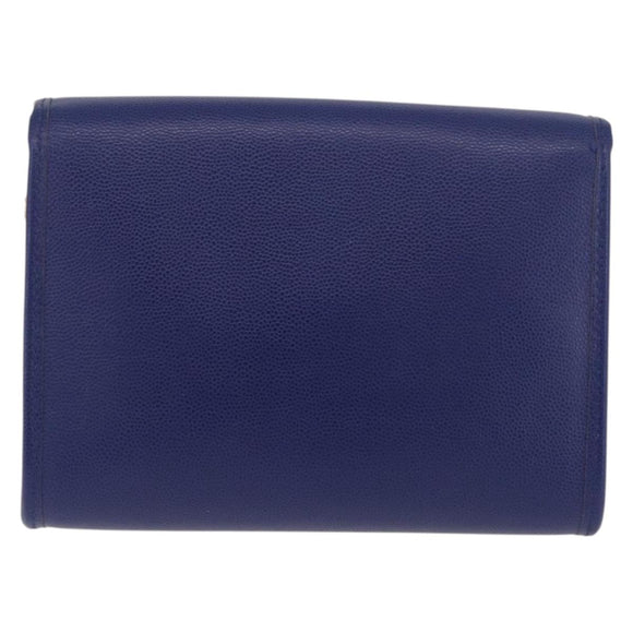 BALLY Chain Shoulder Bag Leather Blue Gold Auth BAZ686A