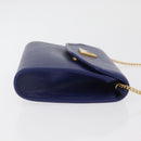 BALLY Chain Shoulder Bag Leather Blue Gold Auth BAZ686A-3