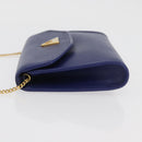 BALLY Chain Shoulder Bag Leather Blue Gold Auth BAZ686A-4