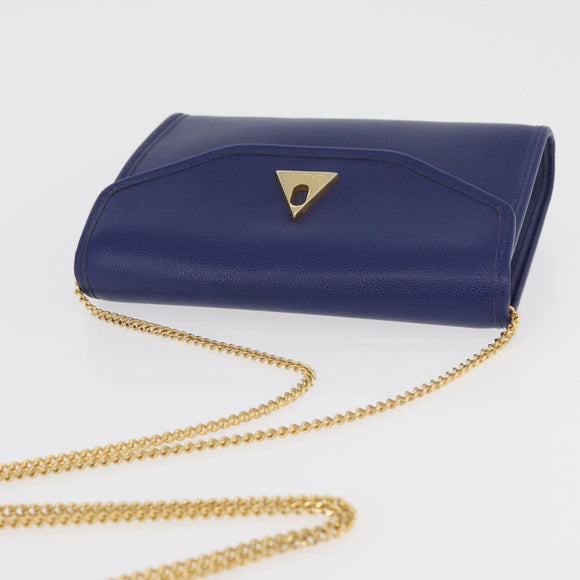 BALLY Chain Shoulder Bag Leather Blue Gold Auth BAZ686A