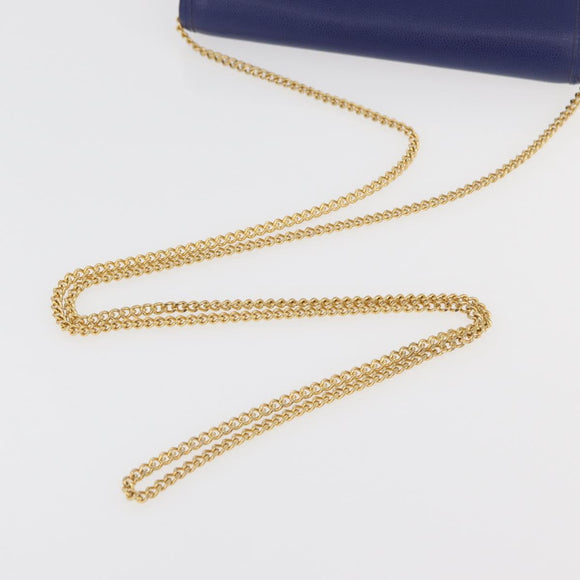 BALLY Chain Shoulder Bag Leather Blue Gold Auth BAZ686A