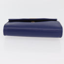 BALLY Chain Shoulder Bag Leather Blue Gold Auth BAZ686A-5