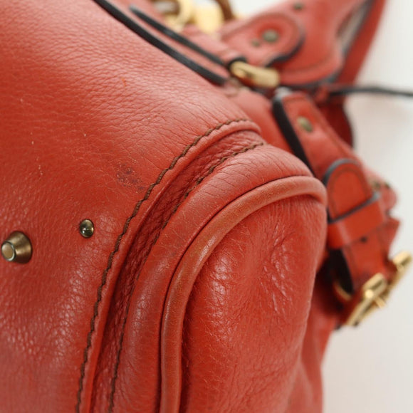 Chloe Paddington Hand Bag Leather Orange Silver gold Auth BAZ691V