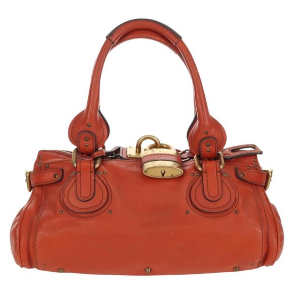 Chloe Paddington Hand Bag Leather Orange Silver gold Auth BAZ691V