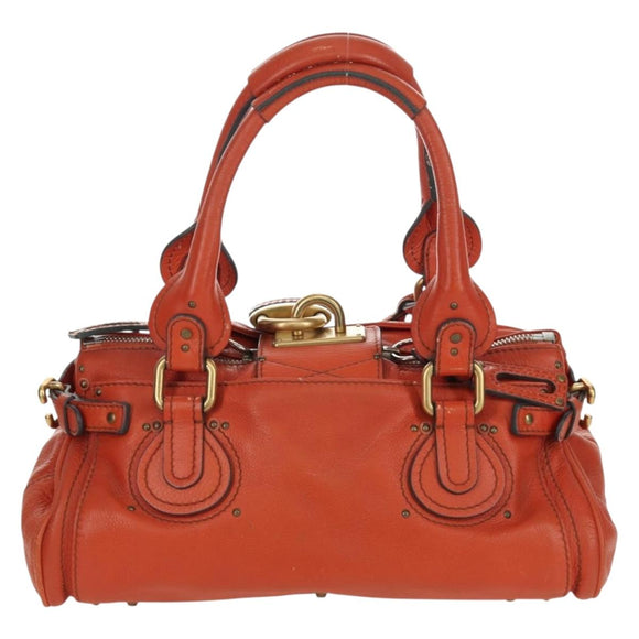 Chloe Paddington Hand Bag Leather Orange Silver gold Auth BAZ691V