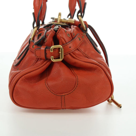 Chloe Paddington Hand Bag Leather Orange Silver gold Auth BAZ691V