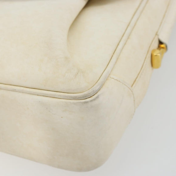 GUCCI Shoulder Bag Leather White Gold Auth BAZ692