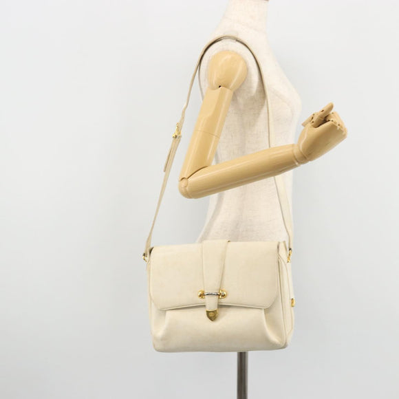GUCCI Shoulder Bag Leather White Gold Auth BAZ692