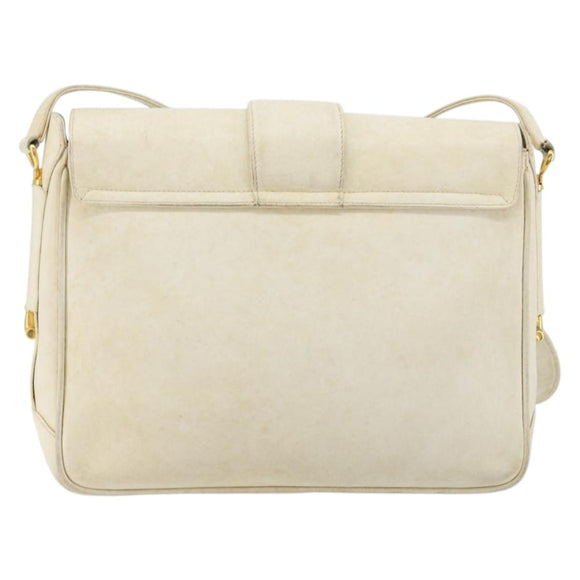 GUCCI Shoulder Bag Leather White Gold Auth BAZ692