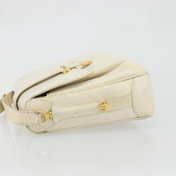 GUCCI Shoulder Bag Leather White Gold Auth BAZ692