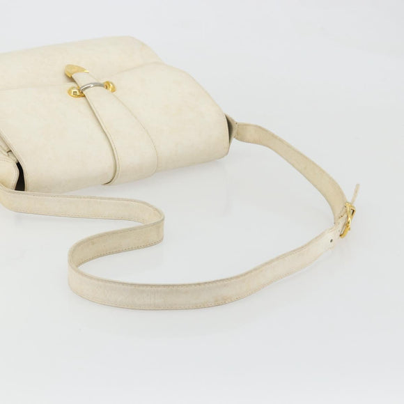GUCCI Shoulder Bag Leather White Gold Auth BAZ692