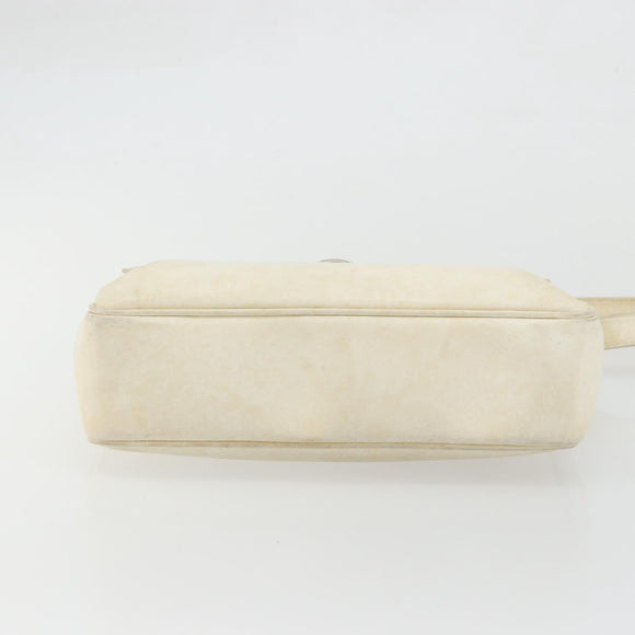 GUCCI Shoulder Bag Leather White Gold Auth BAZ692