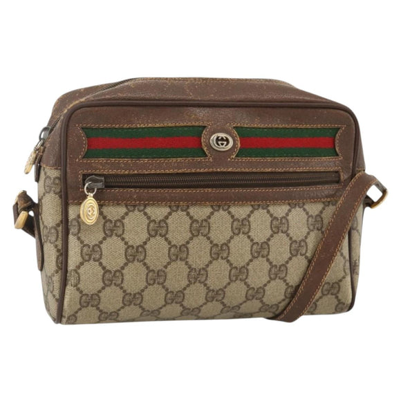 GUCCI GG Supreme Web Sherry Line Bag PVC Beige Gold 56 02 087 Auth BAZ694