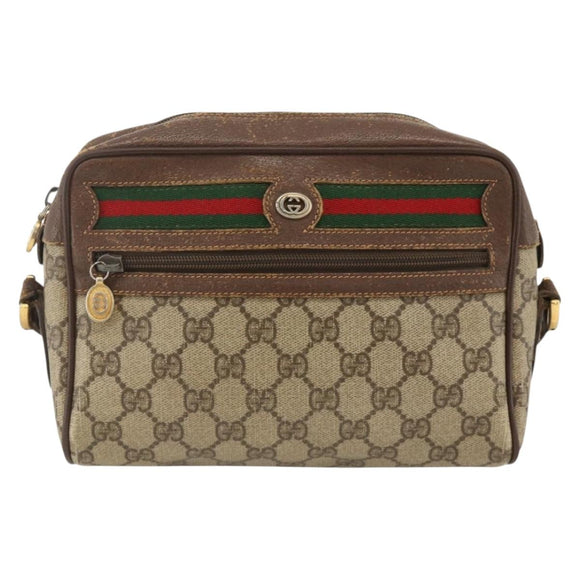 GUCCI GG Supreme Web Sherry Line Bag PVC Beige Gold 56 02 087 Auth BAZ694