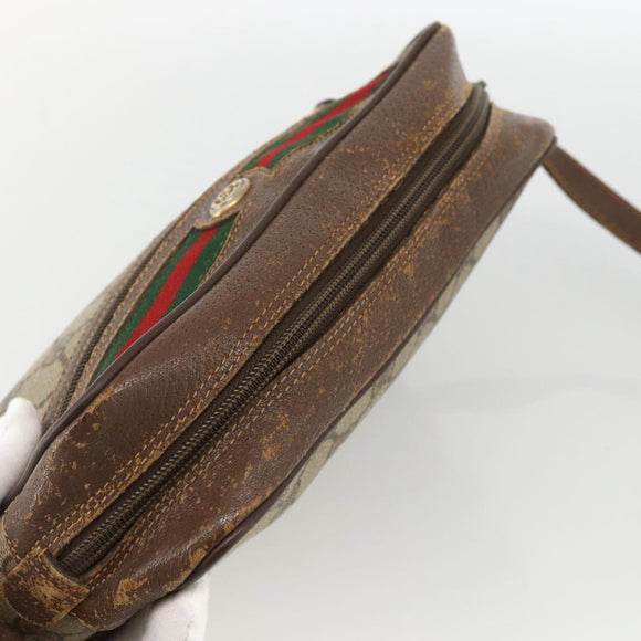 GUCCI GG Supreme Web Sherry Line Bag PVC Beige Gold 56 02 087 Auth BAZ694