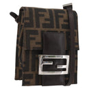 FENDI Zucca Canvas Mamma Baguette Shoulder Bag Black Brown Auth BAZ699V-1