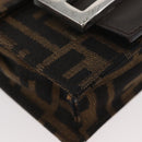 FENDI Zucca Canvas Mamma Baguette Shoulder Bag Black Brown Auth BAZ699V-8