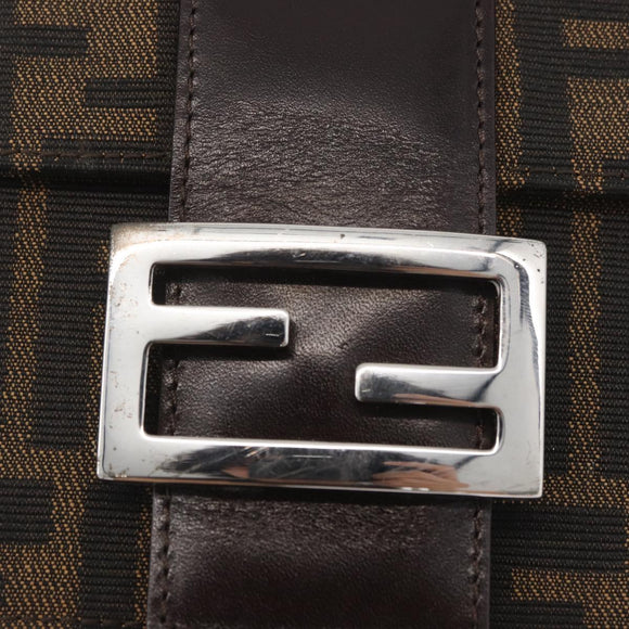 FENDI Zucca Canvas Mamma Baguette Shoulder Bag Black Brown Auth BAZ699V