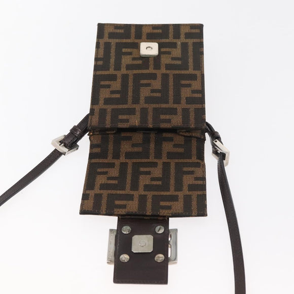 FENDI Zucca Canvas Mamma Baguette Shoulder Bag Black Brown Auth BAZ699V