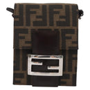 FENDI Zucca Canvas Mamma Baguette Shoulder Bag Black Brown Auth BAZ699V-13