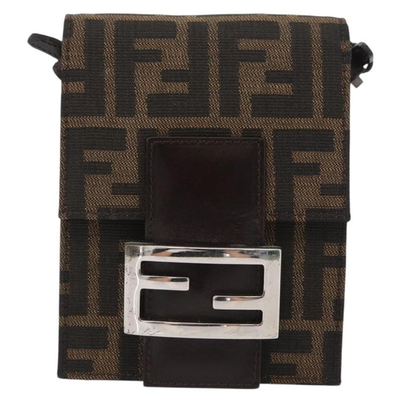 FENDI Zucca Canvas Mamma Baguette Shoulder Bag Black Brown Auth BAZ699V